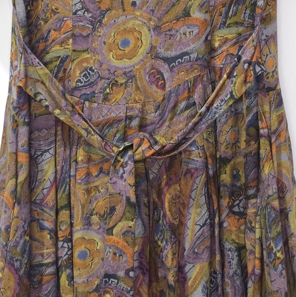 Vintage 80s Romper Dress Tie-Back Cotton Paisley Button Down S Cottagecore - Picture 7 of 8